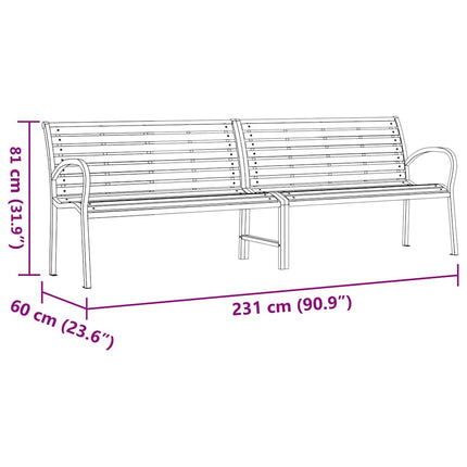 Trädgårdsbänk brun 231 cm trä & pulverlackerat stål