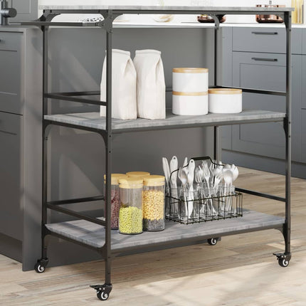 Köksvagn grå sonoma 100,5x50x105 cm konstruerat trä