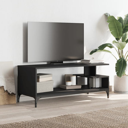 Tv-bänk svart 102x40x41 cm konstruerat trä pulverlackerat stål
