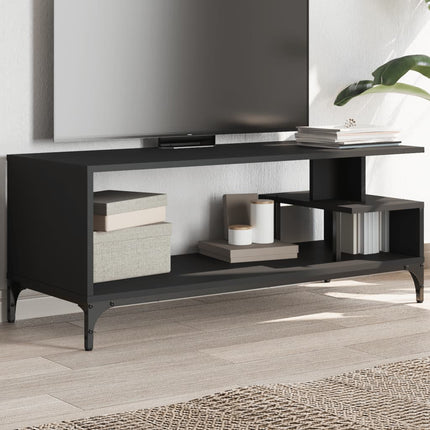 Tv-bänk svart 102x40x41 cm konstruerat trä pulverlackerat stål
