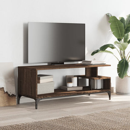 Tv-bänk brun ek 102x40x41cm konstruerat trä pulverlackerat stål