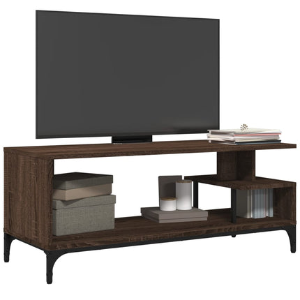 Tv-bänk brun ek 102x40x41cm konstruerat trä pulverlackerat stål
