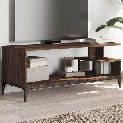 Tv-bänk brun ek 102x40x41cm konstruerat trä pulverlackerat stål
