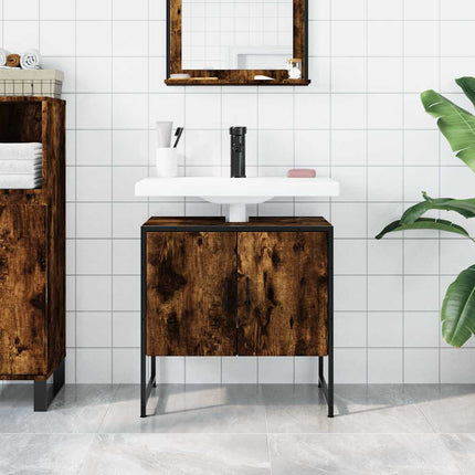 Tvättställsskåp rökfärgad ek 60x33x60 cm konstruerat trä