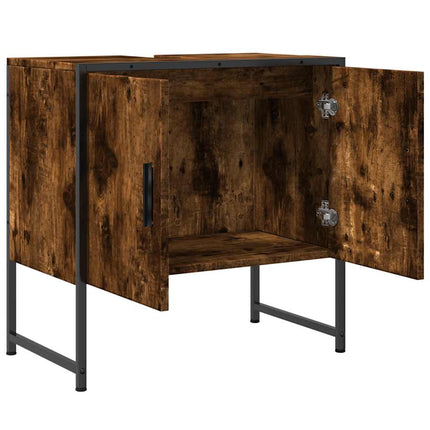Tvättställsskåp rökfärgad ek 60x33x60 cm konstruerat trä