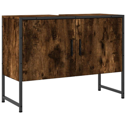 Tvättställsskåp rökfärgad ek 80x33x60 cm konstruerat trä