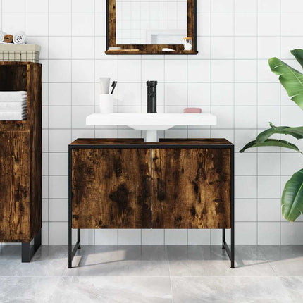 Tvättställsskåp rökfärgad ek 80x33x60 cm konstruerat trä