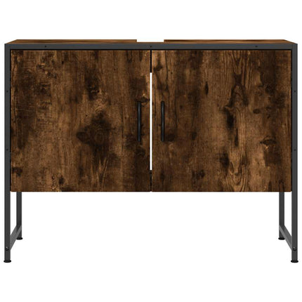 Tvättställsskåp rökfärgad ek 80x33x60 cm konstruerat trä