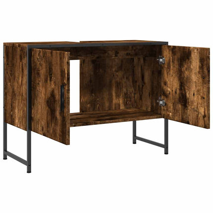 Tvättställsskåp rökfärgad ek 80x33x60 cm konstruerat trä