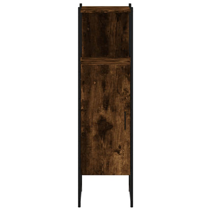 Badrumsskåp rökfärgad ek 33x33x120,5 cm konstruerat trä