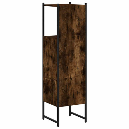Badrumsskåp rökfärgad ek 33x33x120,5 cm konstruerat trä