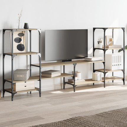 Tv-bänk rökfärgad ek 206,5x28,5x95 cm konstruerat trä