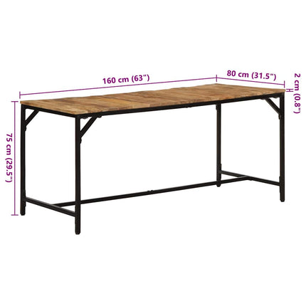 Matbord 160x80x75 cm massivt trä grov mango