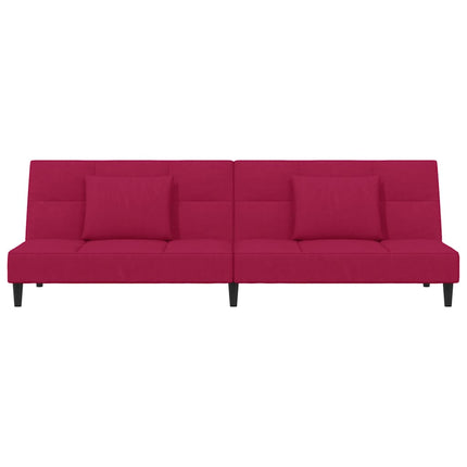 Bäddsoffa 2-sits med två kuddar vinröd sammet