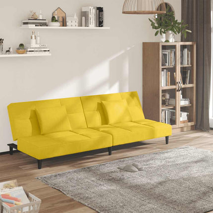 Bäddsoffa 2-sits med två kuddar gul sammet