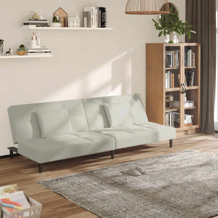 Bäddsoffa 2-sits med två kuddar gräddvit sammet