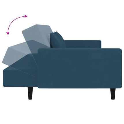 Bäddsoffa 2-sits med två kuddar blå sammet