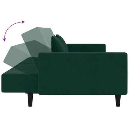 Bäddsoffa 2-sits med två kuddar mörkgrön sammet