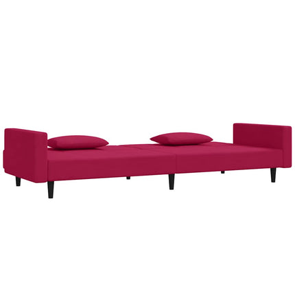 Bäddsoffa 2-sits med två kuddar vinröd sammet