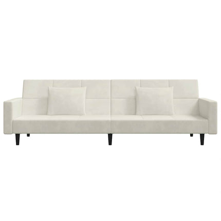 Bäddsoffa 2-sits med två kuddar gräddvit sammet
