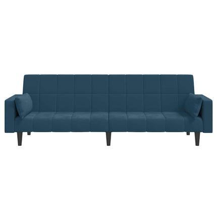 Bäddsoffa 2-sits med två kuddar blå sammet