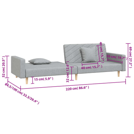 Bäddsoffa 2-sits med två kuddar ljusgrå tyg