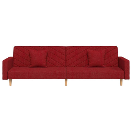 Bäddsoffa 2-sits med två kuddar vinröd tyg