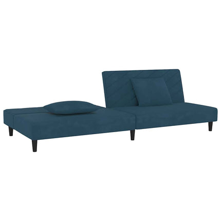 Bäddsoffa 2-sits med två kuddar blå sammet