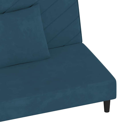 Bäddsoffa 2-sits med två kuddar blå sammet