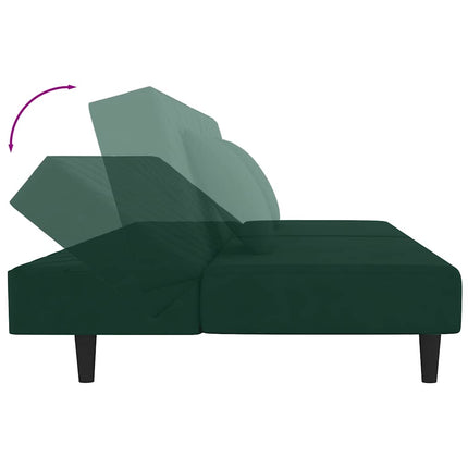 Bäddsoffa 2-sits med två kuddar mörkgrön sammet