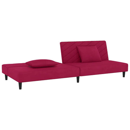 Bäddsoffa 2-sits med två kuddar vinröd sammet