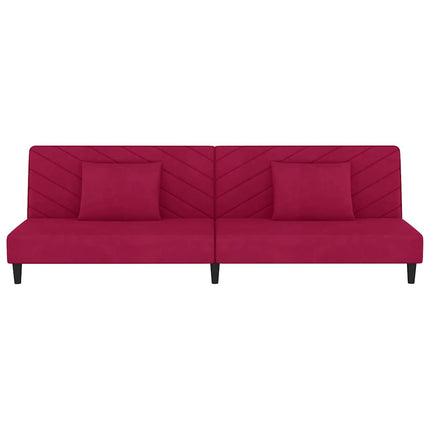 Bäddsoffa 2-sits med två kuddar vinröd sammet