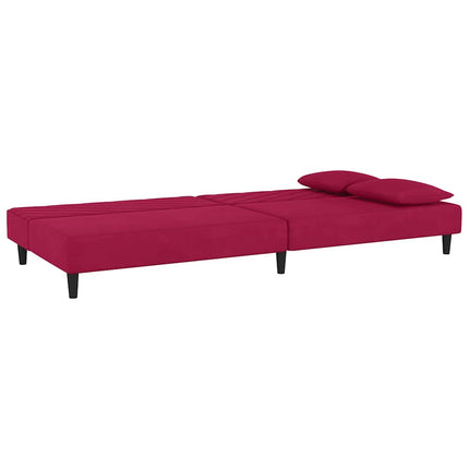Bäddsoffa 2-sits med två kuddar vinröd sammet