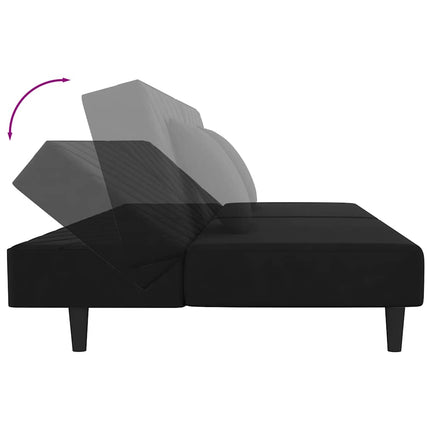 Bäddsoffa 2-sits med två kuddar svart sammet