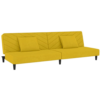 Bäddsoffa 2-sits med två kuddar gul sammet