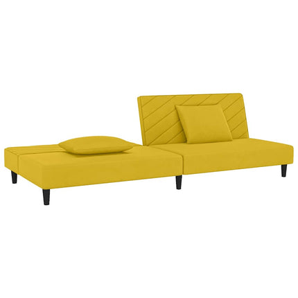 Bäddsoffa 2-sits med två kuddar gul sammet