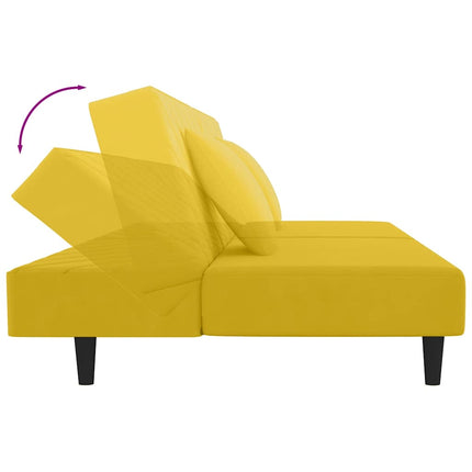Bäddsoffa 2-sits med två kuddar gul sammet
