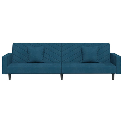 Bäddsoffa 2-sits med två kuddar blå sammet