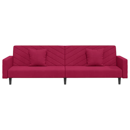 Bäddsoffa 2-sits med två kuddar vinröd sammet