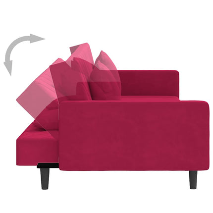 Bäddsoffa 2-sits med två kuddar vinröd sammet