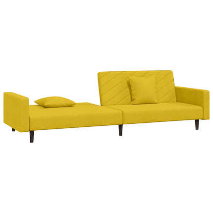 Bäddsoffa 2-sits med två kuddar gul sammet