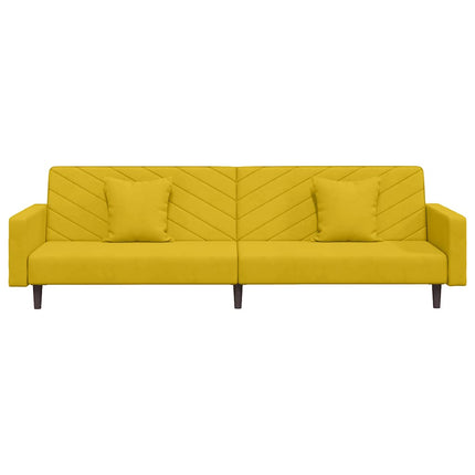 Bäddsoffa 2-sits med två kuddar gul sammet