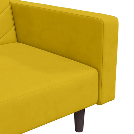 Bäddsoffa 2-sits med två kuddar gul sammet