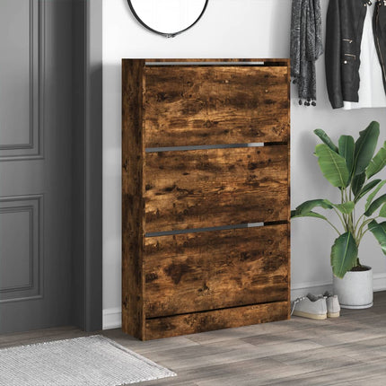 Skoställ rökfärgad ek 80x21x125,5 cm konstruerat trä
