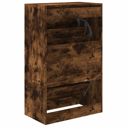 Skoställ rökfärgad ek 60x34x96,5 cm konstruerat trä