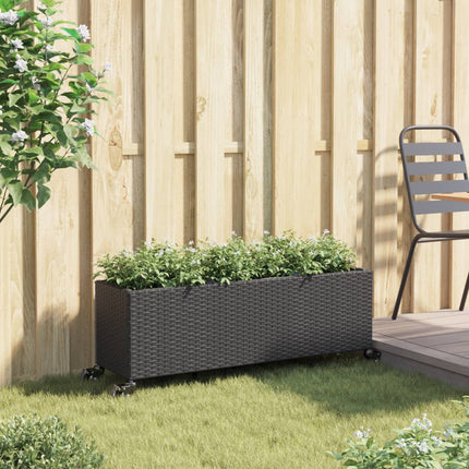 Odlingslåda med hjul & 3 krukor svart 107x32x38 cm konstrotting