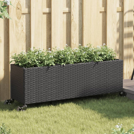 Odlingslåda med hjul & 3 krukor svart 107x32x38 cm konstrotting