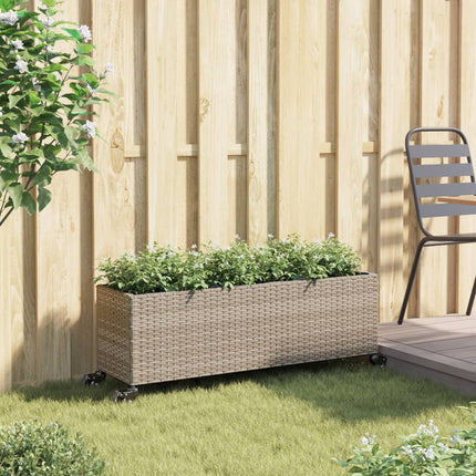 Odlingslåda med hjul & 3 krukor grå 107x32x38 cm konstrotting