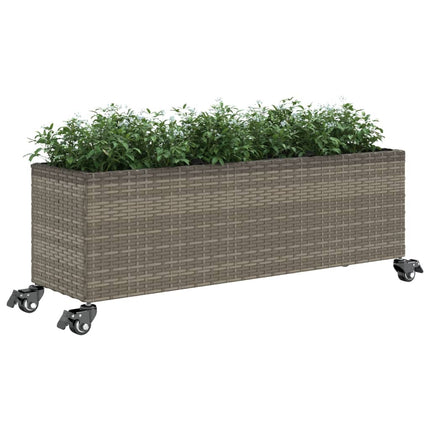 Odlingslåda med hjul & 3 krukor grå 107x32x38 cm konstrotting