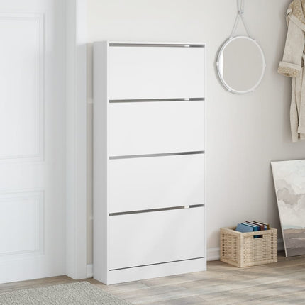Skoskåp med 4 flip-lådor vit 80x21x163,5 cm